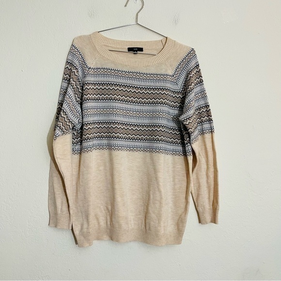 Fate Wool Blend Long Sleeve Crewneck Sweater Women Size 1X Color Cream/Brown - Picture 1 of 10